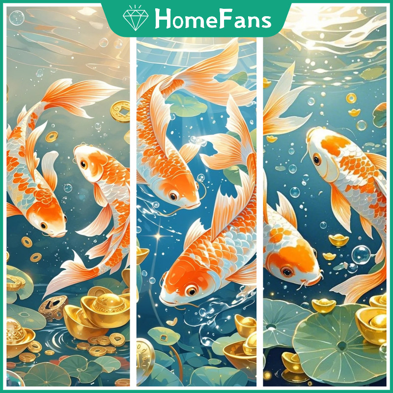 [Hf] Golden Koi Lucky 5D DIY Diamond Painting Kit Cosmic Cross Diamond Thêu Tranh Kim Cương Giả Khảm