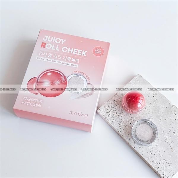 Set má hồng Romand juicy roll cheek #04 apricot beige 8.4g + highlight Romand rare glow balm #01 rar