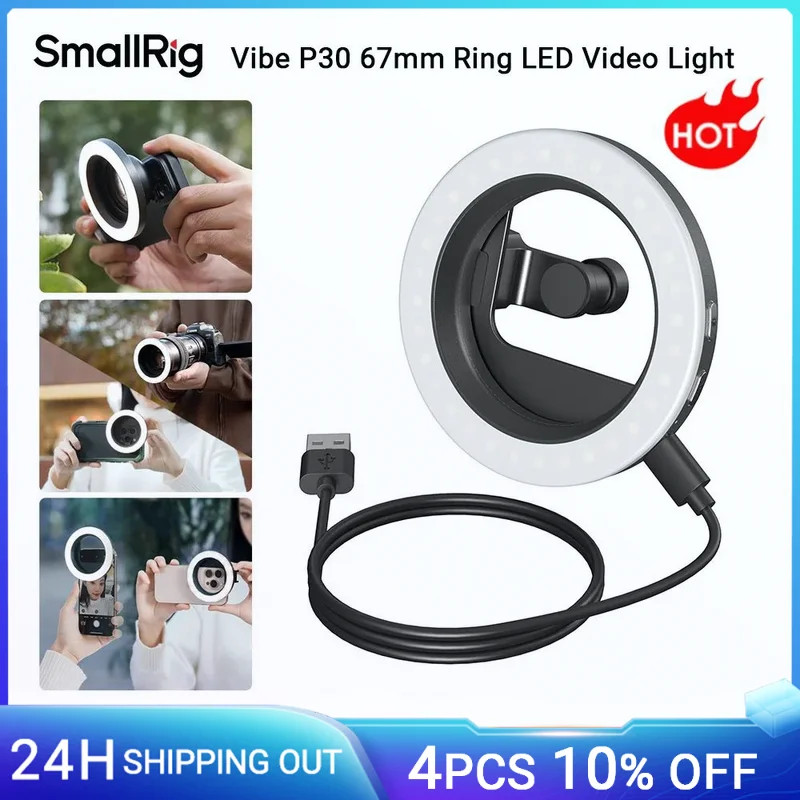 Đèn Video LED vòng SmallRig Vibe P30 67mm 3200K-5600K Bi-Color Tương thích với ống kính máy ảnh Macr