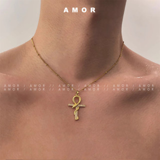 Vòng cổ hình bướm chữ thập bằng thép titan vàng Choker Hip-hop dành cho nam và nữ