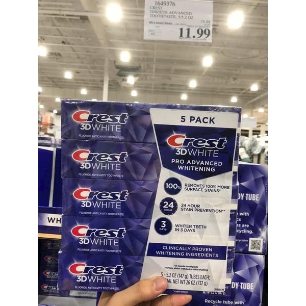 Kem đánh răng crest 3d white advanced whitening tuýp 147g crest Mỹ CHÍNH HÃNG