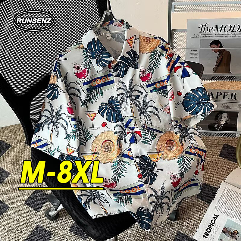 M-8xl Phiên Bản Hàn Quốc Đi Biển Áo Sơ Mi Tay Ngắn Nam Plus Size Áo Sơ Mi Rời Thường Ngày Quá Khổ Top