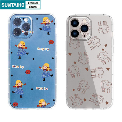 Suntaiho Thẩm Mỹ Dễ Thương Vỏ Điện Thoại Họa Tiết Mèo Cô Gái Cho Iphone 16 15 14 13 12 11 Pro Max IP 7 8 Plus Iphon X Xs XR Xs Max TPU Mềm Cao Cấp Chống Sốc Ốp Lưng