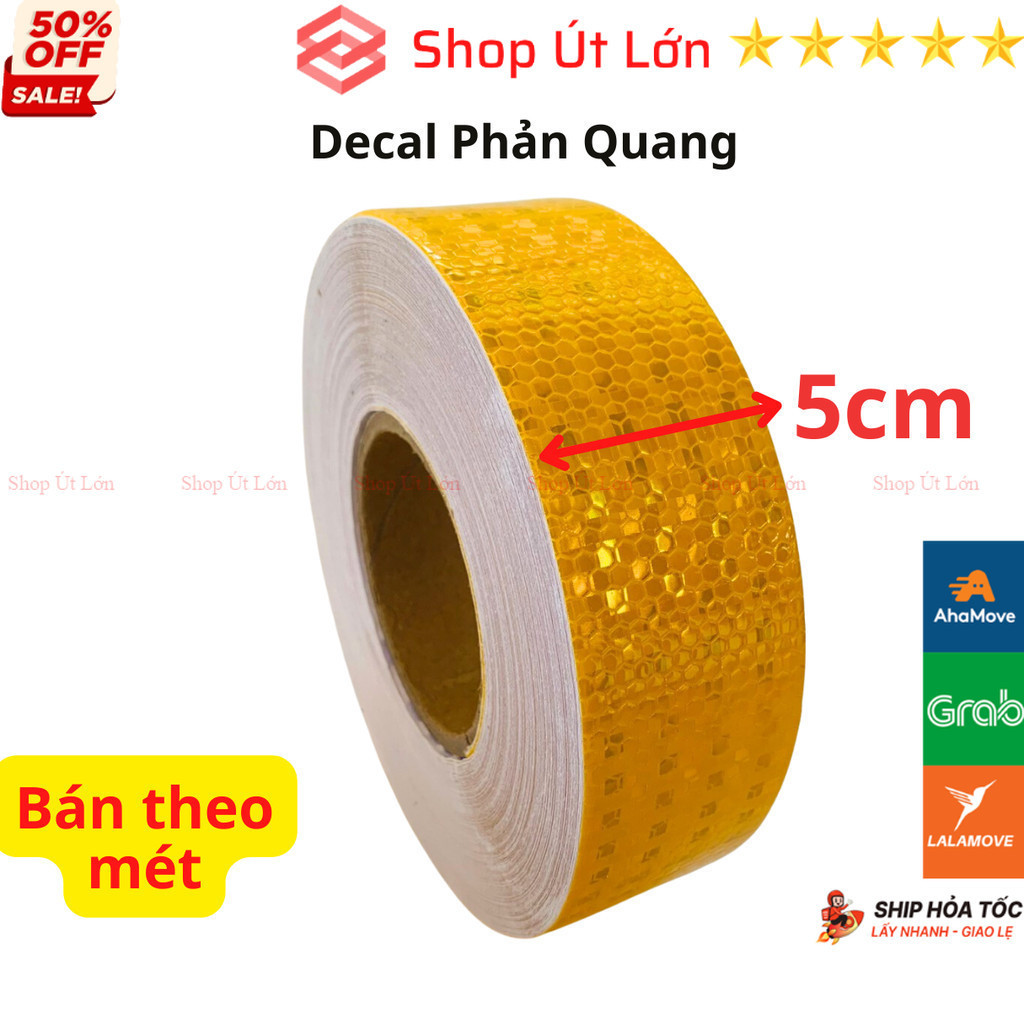 Decal phản quang màu Vàng rộng 5cm, băng keo phản quang bán theo mét - Shop Út Lớn