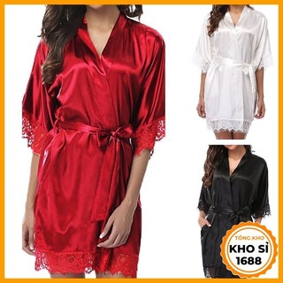 Đồ ngủ sexy áo choàng ngủ ren kimono bằng lụa gợi cảm cho nữ E1217