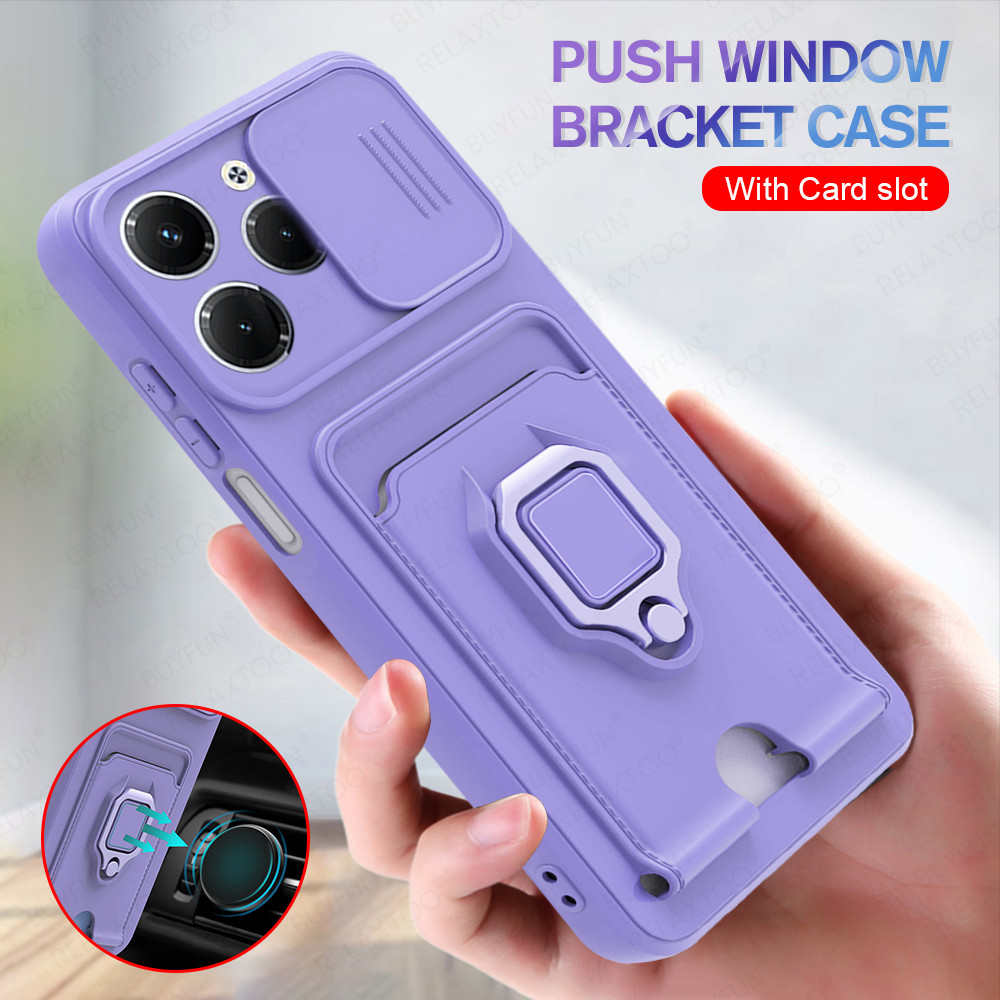 Trượt Camera Bảo Vệ Ốp Lưng Silicon Cho Infinix Hot 40 Pro 4G Xe Từ Tính Nhẫn Đựng Thẻ Ví Bao Infini