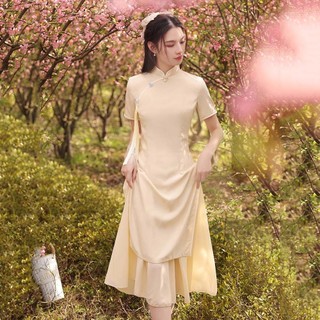 Dài Aude Sườn Xám Trà Nữ Mùa Hè Phong Cách Cổ Tích Trẻ Phong Cách Hồng Cô Gái Cải Tiến Đầm Phong Cách Trung Hoa Retro