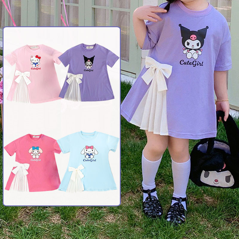 Thời Trang Hàn Quốc Pyjama Kuromi Melody Cinnamoroll Pyjama Cho Trẻ Em Bé Gái Nơ Đồ Ngủ Cho Trẻ Em Cổ Tròn Thoải Mái Váy Ngủ Trẻ Em Trẻ Em Nhà Và Giải Trí Quần Áo Ngoài Trời