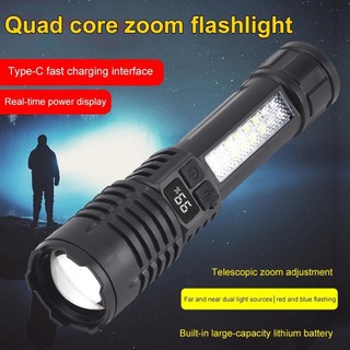 Đèn pin mạnh đa chức năng Đèn bên Màn hình kỹ thuật số Sạc USB Chiếu sáng ngoài trời