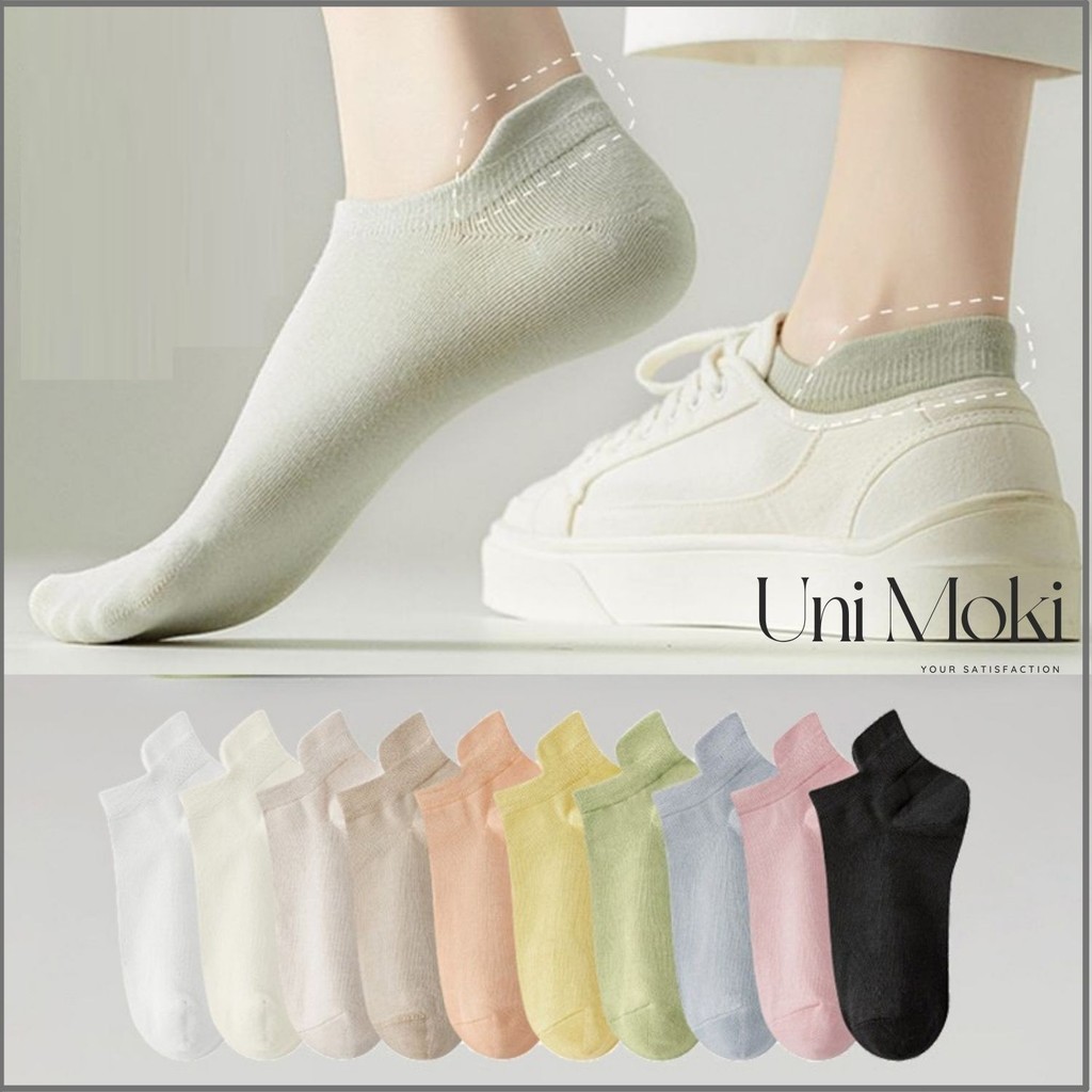 [Combo 5 đôi] Tất vớ nữ cổ ngắn màu trơn kiểu dáng thể thao chống trượt, thoáng khí, tất mắt cá chân mùa hè cho nữ