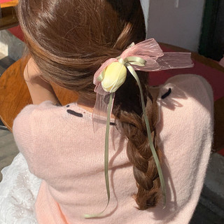 Phong Cách Pháp Lãng Mạn ~ Hoa Tulip Barrettes Siêu Cổ Tích Ruy Băng Nơ Kẹp Tóc Cô Gái Kẹp Lưng Mũ Đội Đầu