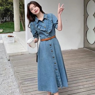 Đầm Denim Nữ Mùa Hè Mỏng Phong Cách Mới Hẹp Ôm Hơn Thiết Kế Thích Hợp Phong Cách Hồng Kông Retro Sang Trọng Váy