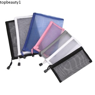 Topbeauty1 1 túi đựng bút lưới màu trơn nylon văn phòng phẩm túi xách mỹ phẩm ví đựng tiền xu bảo quản mỹ phẩm