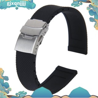 Dây đeo đồng hồ thể thao Dây đeo đồng hồ cao su silicon màu đen Khóa triển khai chống nước 20 mm gjxqnjj