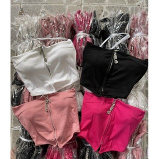 Áo Ống Cúp Ngực Phối Tag Dây Kéo Năng Động Có Mút Đệm Ngực, áo ống quây kèm mút ngực alohashop91