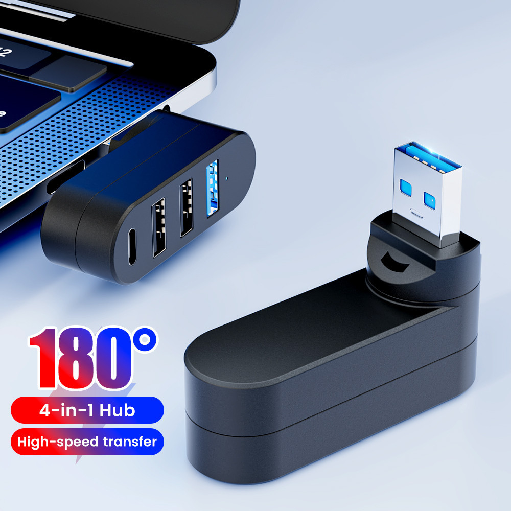 180° Xoay 4 Cổng USB 3.0 2.0 Hub Loại C Truyền Dữ Liệu Tốc Độ Cao U Bộ Chia Đĩa Adapter Cho Laptop MacBook