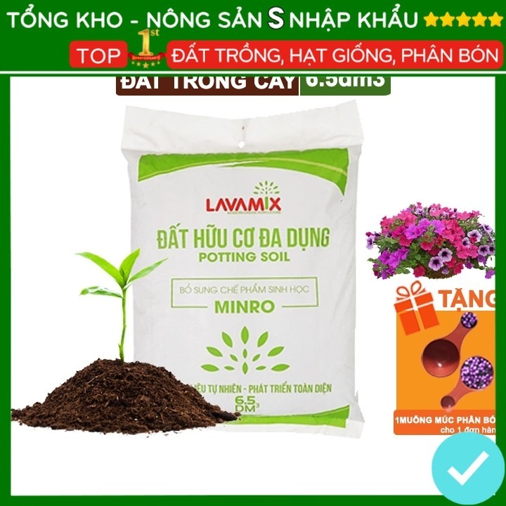 Đất chuyên trồng rau hoa cây kiểng, đất trồng cây đầy đủ dinh dưỡng- bao 6.5dm3 (2,5-3kg)