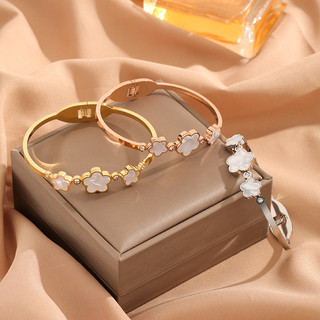  Ht Thời Trang Ánh Sáng Sang Trọng Thép Titan Năm Lá Vòng Tay Hoa Nữ Mạ Thép Không Gỉ Vàng 18K Vòng Tay Nữ Trang Sức Không Phai Màu 