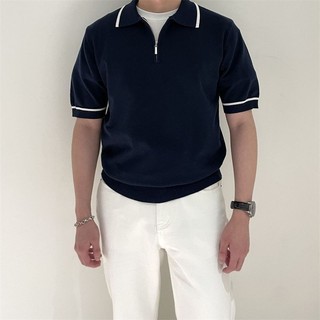 Giảm giá hấp dẫn!Thoáng Khí Cao Cấp Thoáng Khí Thoáng Khí Mùa Hè Nửa Tay Ôm-Fit Dây Kéo Phong Cách Áo Sơ Mi Polo Mặc Bên Ngoài Phong Cách Hồng Kông Hàng Đầu