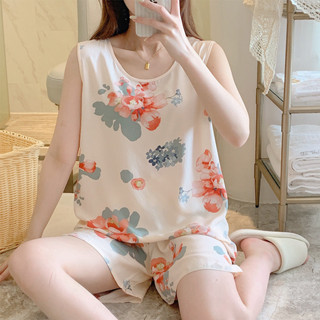 Bộ Đồ Ngủ Hai Mảnh Lụa Cotton Nữ Mùa Hè Áo Vest Không Tay Quần Short Hoạt Hình Dễ Thương