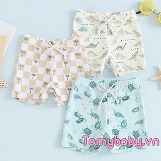Trẻ Em Bé Trai Quần Bơi Khủng Long Mùa Hè / Kẻ Sọc / Rùa In Dây Rút Đàn Hồi Ban Quần Short Cho Bé Đi Biển Mặc