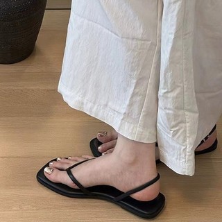 Giày sandal đế phẳng mũi vuông thời trang nữ