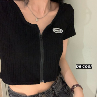 Yuewen Cao Cấp Crop BM Ngắn Top Đen Skinny Áo Thun Nữ Tay Ngắn Quần Áo Hợp Thời Trang