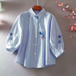 Áo Sơ Mi Sọc Nhiều Màu Nữ Mùa Hè Phong Cách Mới Thường Ngày Văn Học Nhỏ Tươi Đèn Lồng Tay Rời Top