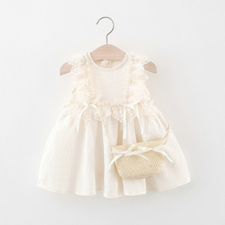 Đầm rửa tội cho bé gái nơ ren trắng váy christening cho bé gửi túi