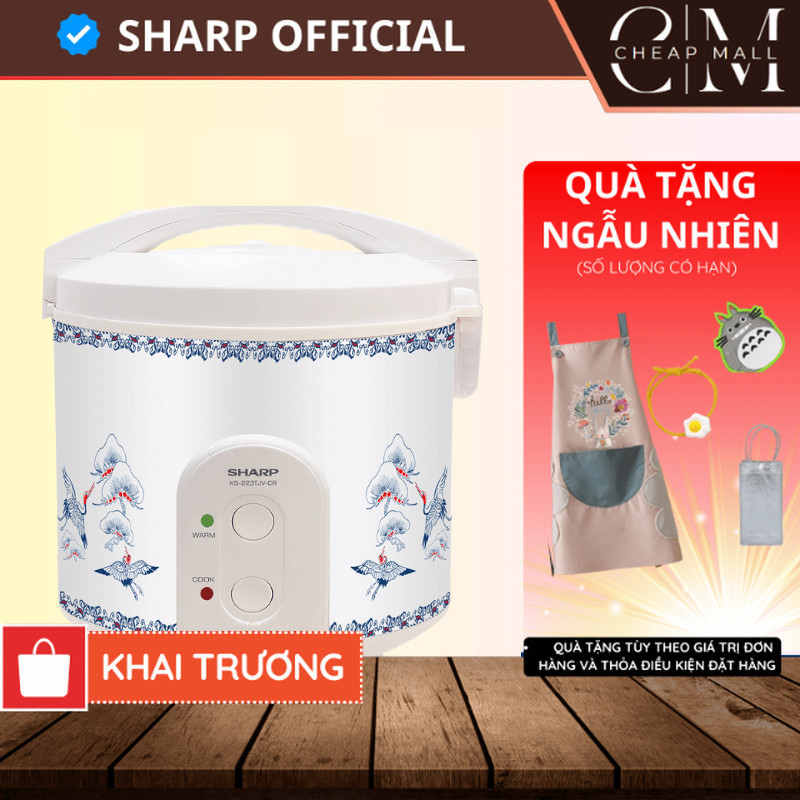 Nồi cơm điện 2.2 lít Sharp Chính hãng nắp gài, có khay hứng, xửng hấp chống dính KS-223TJV-CR - CHEAPMALL
