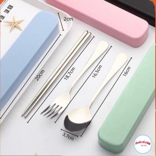 Bộ Đũa, thìa, dĩa inox kèm hộp màu pastel xinh xắn _LMA