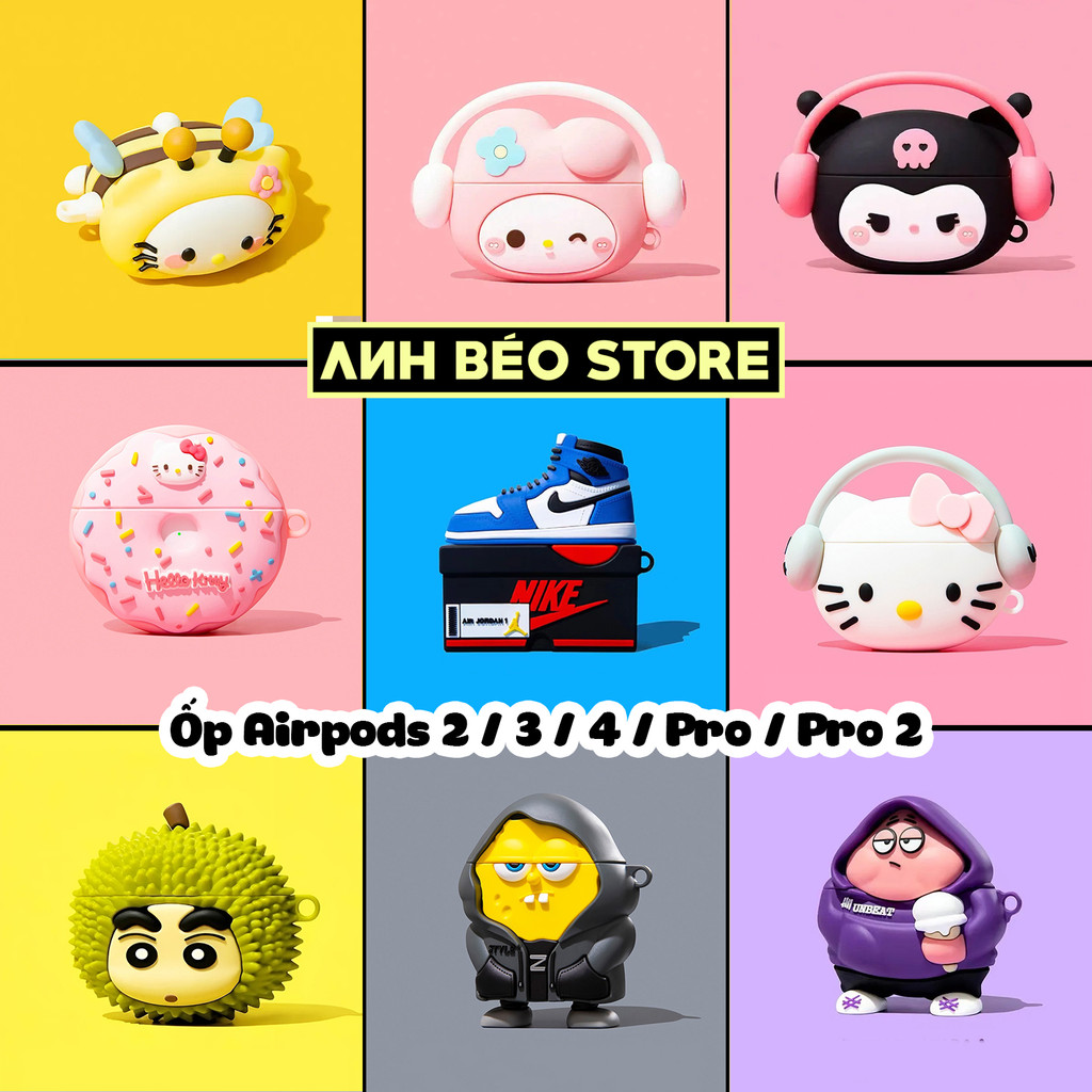 (Có Airpods 4) Vỏ ốp Airpod 4 3 2 Pro Pro 2 Case Airpods Silicon 3D kèm móc khóa - Anh Béo Store