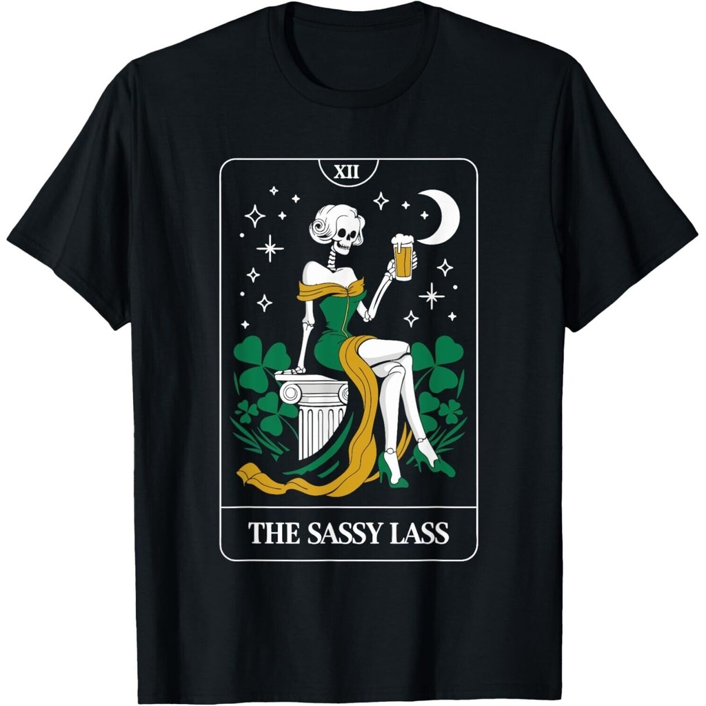 Áo thun ngày lễ Sassy Lass Tarot Card Skeleton St Patrick