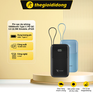 Pin sạc dự phòng 10000mAh Type C PD QC 3.0 22.5W Xmobile JP325 kèm Cáp L và Cáp Type C