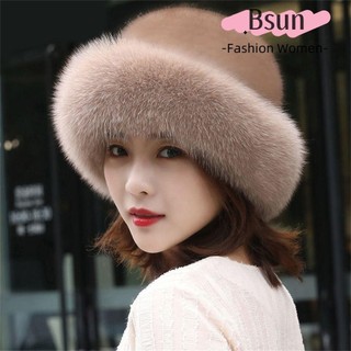 BSUNS [Tất cả đều có trong kho]Nón beret lông cáo nhân tạo giữ ấm tai xinh xắn thời trang mùa đông cho nữ