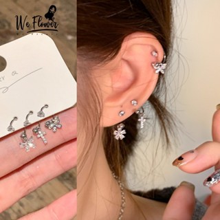 We Flower 3 Thép Không Gỉ Pha Lê Chữ Thập Bướm Xuyên Kẹp Bông Tai Cho Nữ Không Gây Dị Ứng Tai Bộ Trang Sức