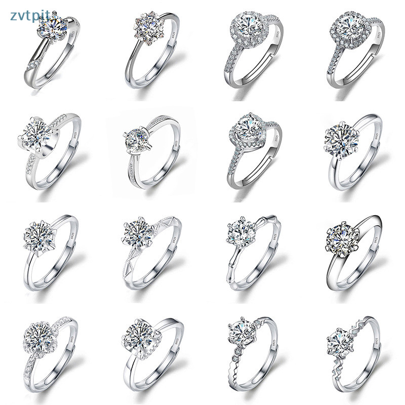 Zvt Moissanite Đính Hôn Ngón Tay Nhẫn Kẻ Sọc Kim Cương Mở Nhẫn Nữ Bạc 925 Hứa Cưới Nhẫn Có Thể Điều Chỉnh Trang Sức Mỹ VN