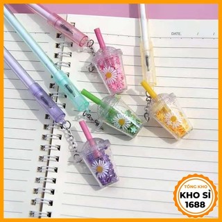 Bút bi gắn cốc trà sữa hình hoa cúc xinh xắn, bút viết học sinh, dụng cụ học tập trẻ em E1682