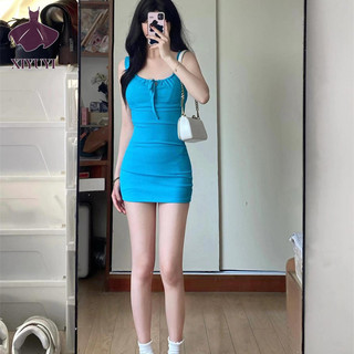 Xiyuyi Váy nữ màu trơn mỏng vừa vặn váy bó sát