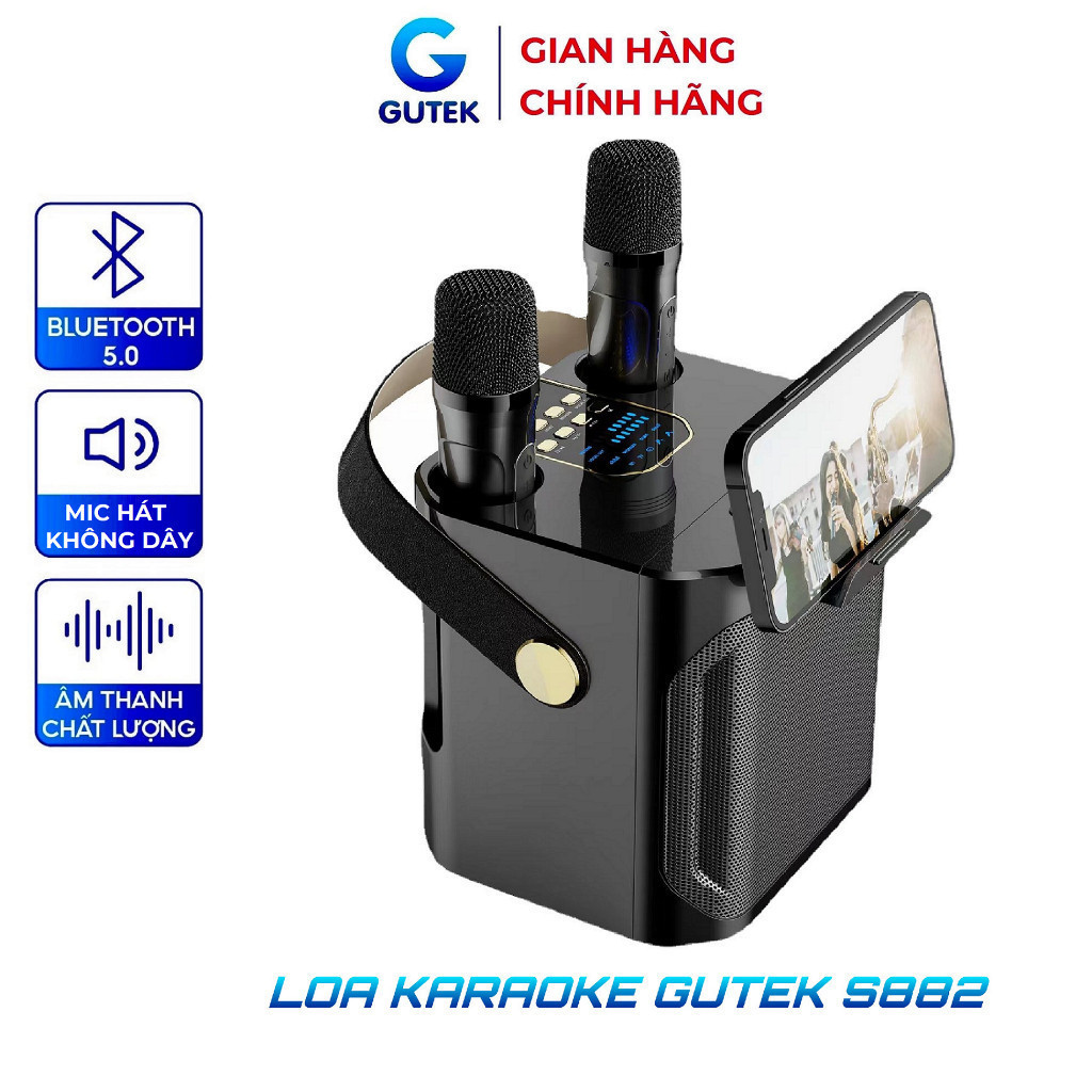 Loa Karaoke Bluetooth Cao Cấp Gutek S882 Kèm 2 Mic Hát Không Dây Âm Thanh Hay Siêu Trầm Công Suất Lớn/Loa Bluetooth