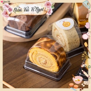 100 HỘP ~ Hộp Nhựa Đựng Bánh Bông Lan Cuộn Cắt Lát Nhỏ Mini ~ A93 (Đế Nâu)