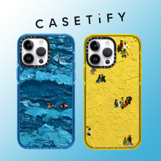Casetify Tranh sơn dầu nghệ thuật Bãi biển Sóng viền lấp lánh Vỏ điện thoại Acrylic cho iPhone 15 Pro Max 14 ProMax 13 12 12Pro 11 Vỏ bảo vệ cứng điện thoại chống sốc