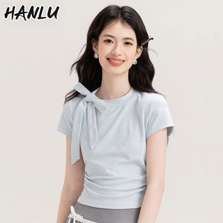 Hanlu Áo thun ngắn tay cotton nguyên chất mới hot girl thon gọn vừa vặn