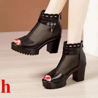 20242022Phong Cách Mới Dày Gót Chân Cá Miệng Lưới Dép Nữ Mùa Hè Dày Gót Đế Mềm Giày Sandal Mẹ Size Lớn Thời Trang Giữa Gót Dép