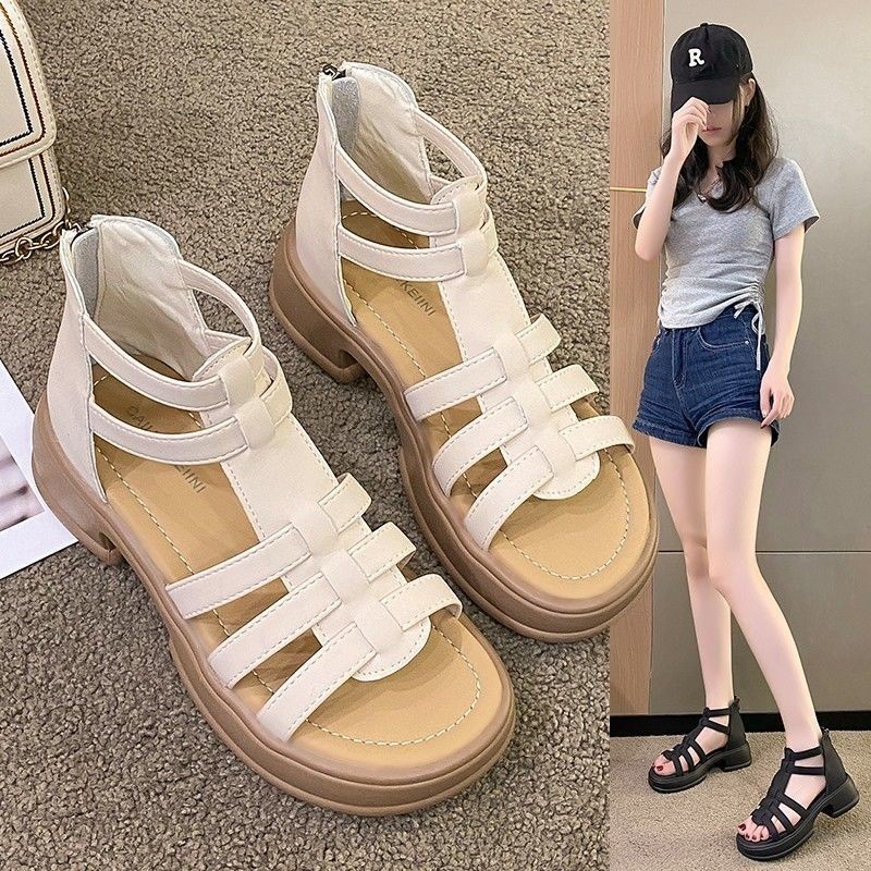 Giày Sandal La Mã Nữ Da Thật Mùa Hè 2024 Phong Cách Mới Tăng Mặc Ngoài Nhỏ Cao Cấp Đế Dày Lồng Lợn Giày