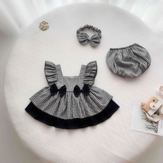  Set Váy Lolita Đính 2 Nơ Kèm Chip Sọc Caro Đen Cho Bé Gái Sơ Sinh 1 2 Tuổi MINTSCLOSET - GS1218 