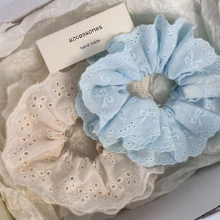  Trắng Xanh Cotton Ren Cổ Tích Priness Dây Tóc Đuôi Ngựa Scrunchies Dây Buộc Tóc Cho Nữ 