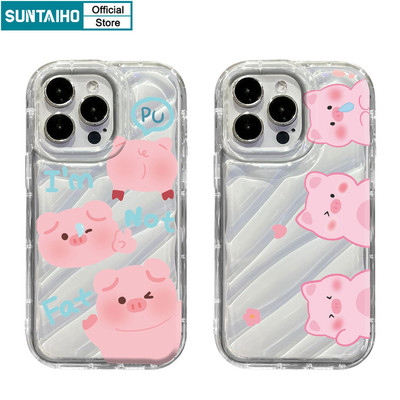 Suntaiho Ngộ nghĩnh Dễ Thương Vỏ Hoạt Hình Họa Tiết Lợn Hồng Ốp Điện Thoại Cho Iphone 15 14 12 13 11 Pro Max IP 7 8 Plus Iphon X Xs XR Xs Max TPU Silicone Mềm Cao Cấp Chống Sốc Ốp Lưng