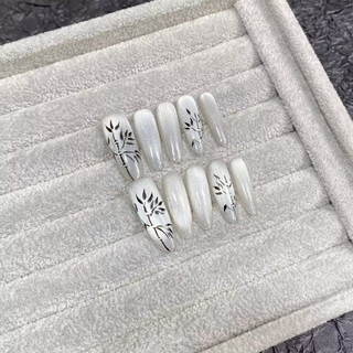 Đuổi Ánh Sáng Mắt Mèo Handmade Mặc Sản Phẩm Làm Móng Tay Bán Buôn Dài Trắng Cao Cấp Đeo Móng Tay Miếng Dán Móng Tay Flash