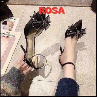 Giày sandal bít mũi nơ bướm quai lụa CG-17599 Rosa